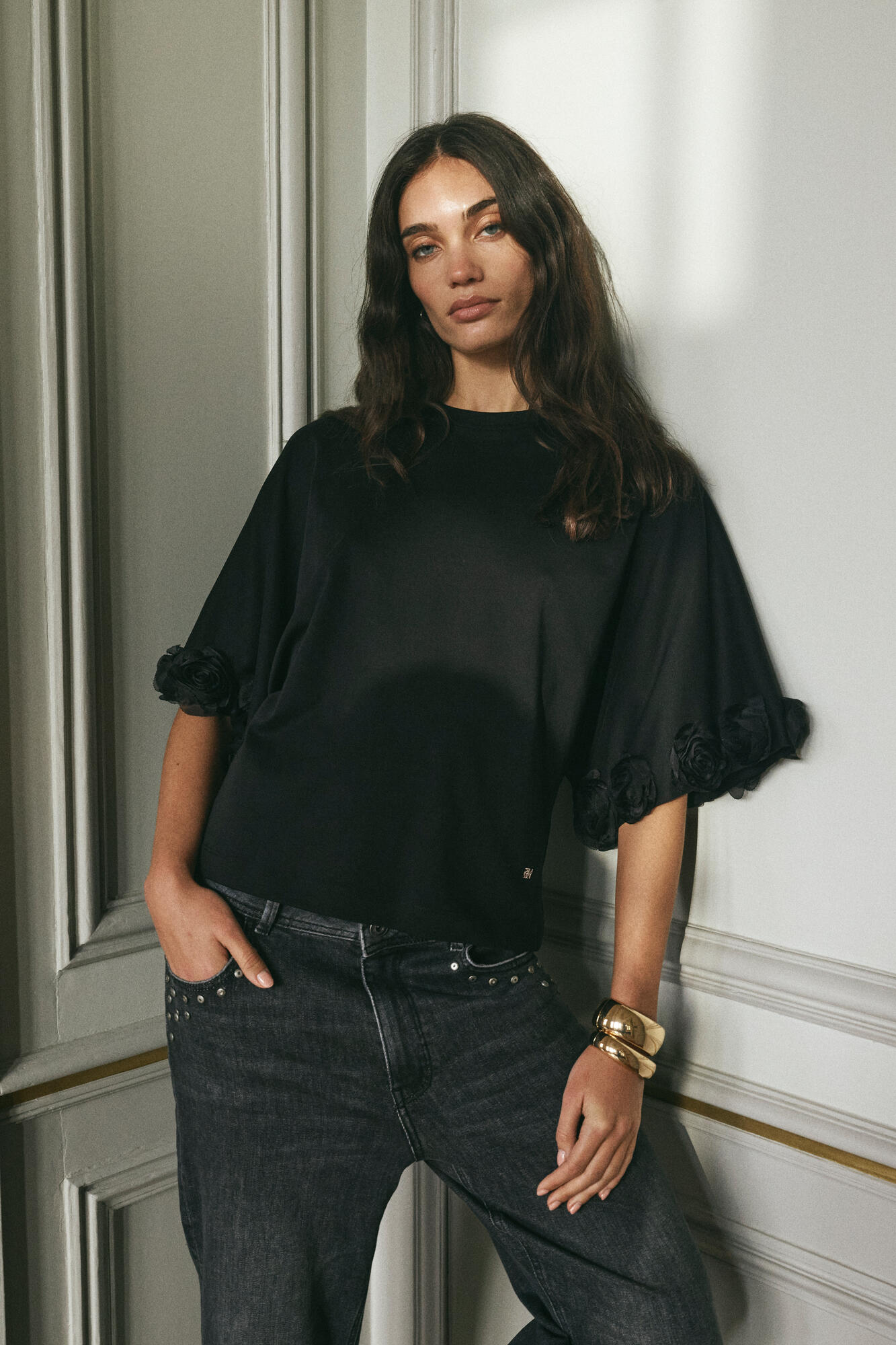 Rosette kortærmet t-shirt – sort